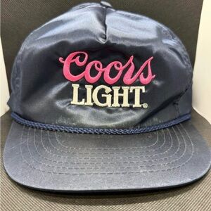 1970’s Blue Satin Coors Light Hat Pink Embroidery Print Snapback Cap Rare!